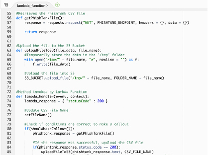 Lambda Function of a Python Script to interact with PhishTank
