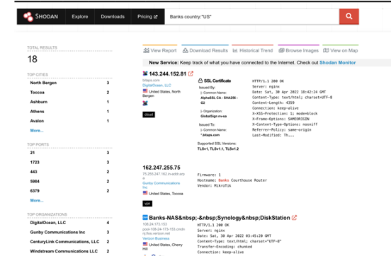Shodan bank search